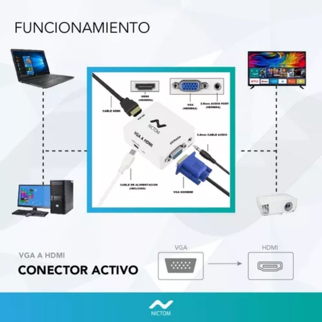 CONVERSOR DE VGA A HDMI NICTOM     