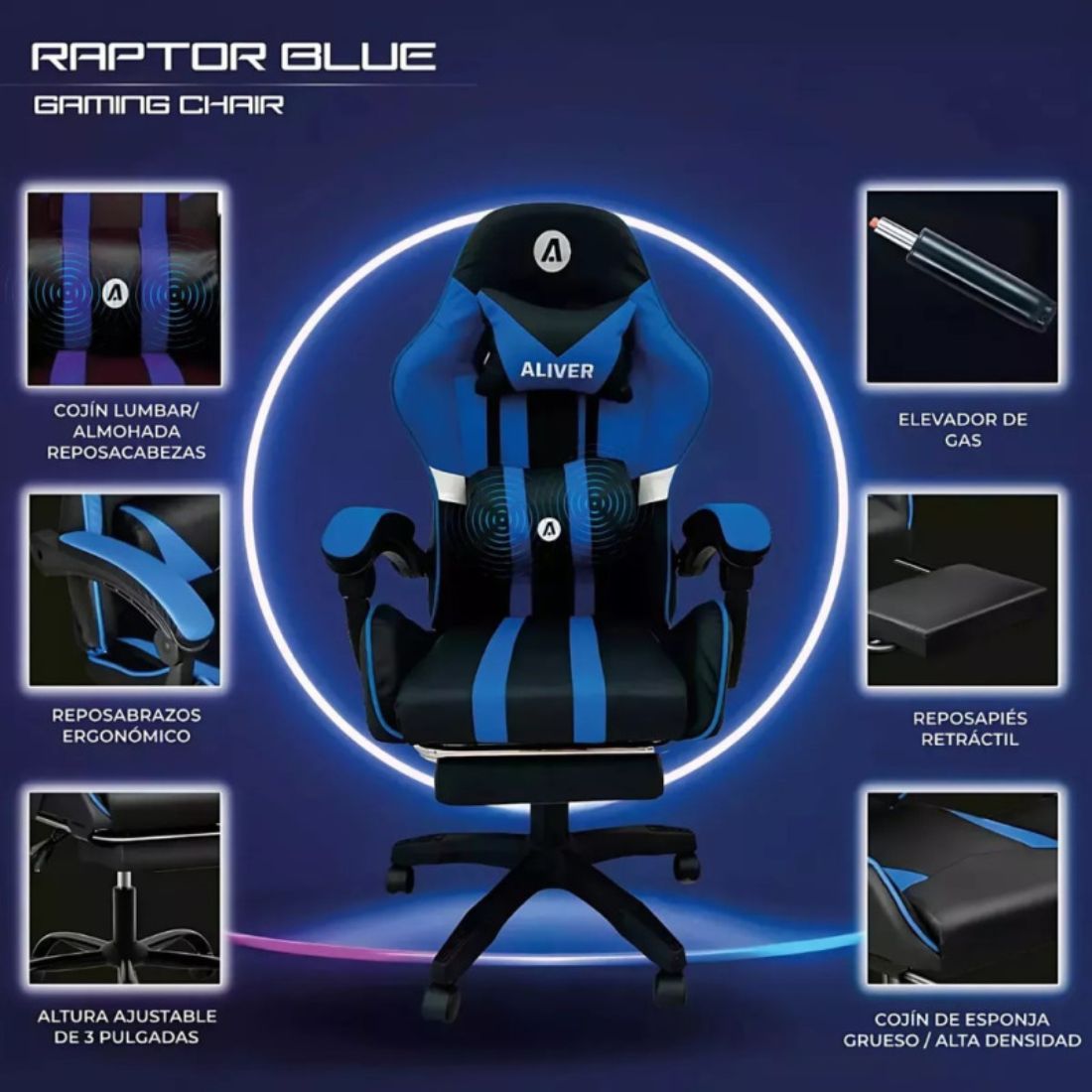 SILLA GAMER ALIVER AZUL/NEGRO GC991
