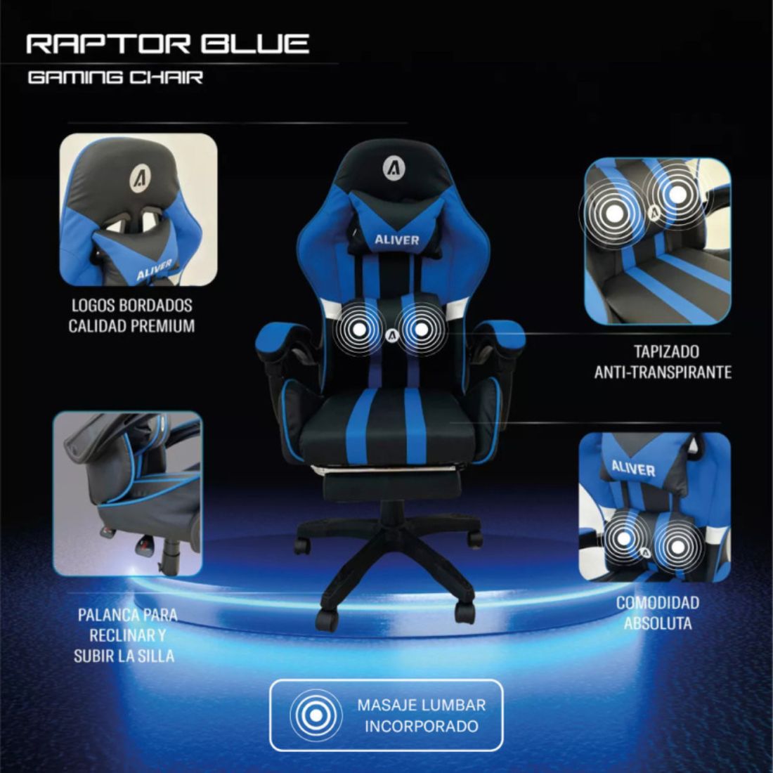 SILLA GAMER ALIVER AZUL/NEGRO GC991