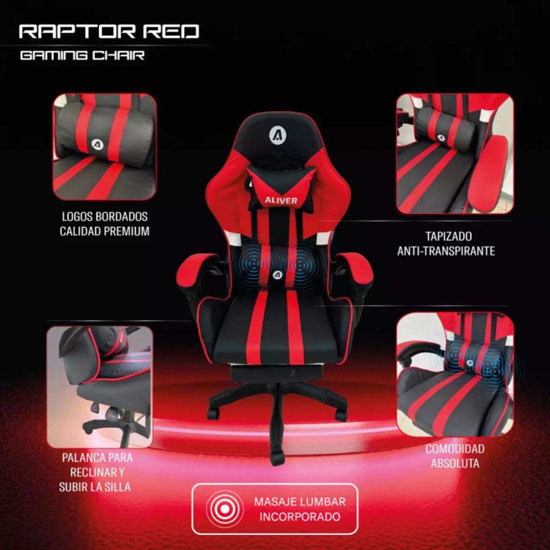 SILLA GAMER ALIVER ROJO/NEGRO GC992