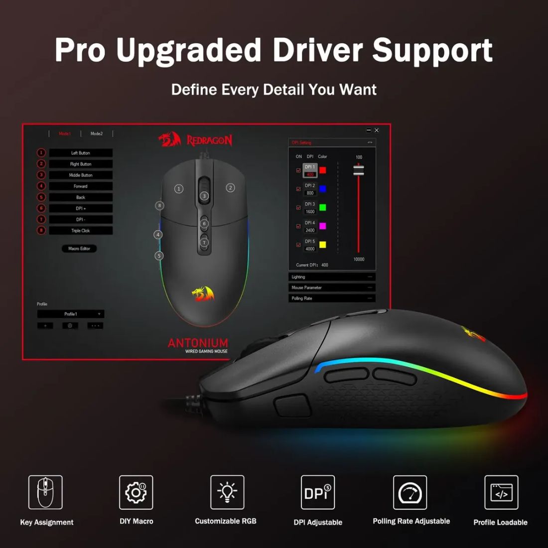 MOUSE REDRAGON GAMER INVADER M719  